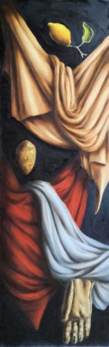 Les coulisses - Huile sur bois - 40 x 120 - 2019