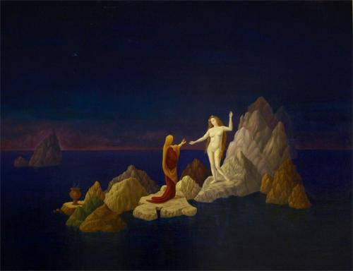 La rencontre Huile sur bois - 116 x 89 - 2000